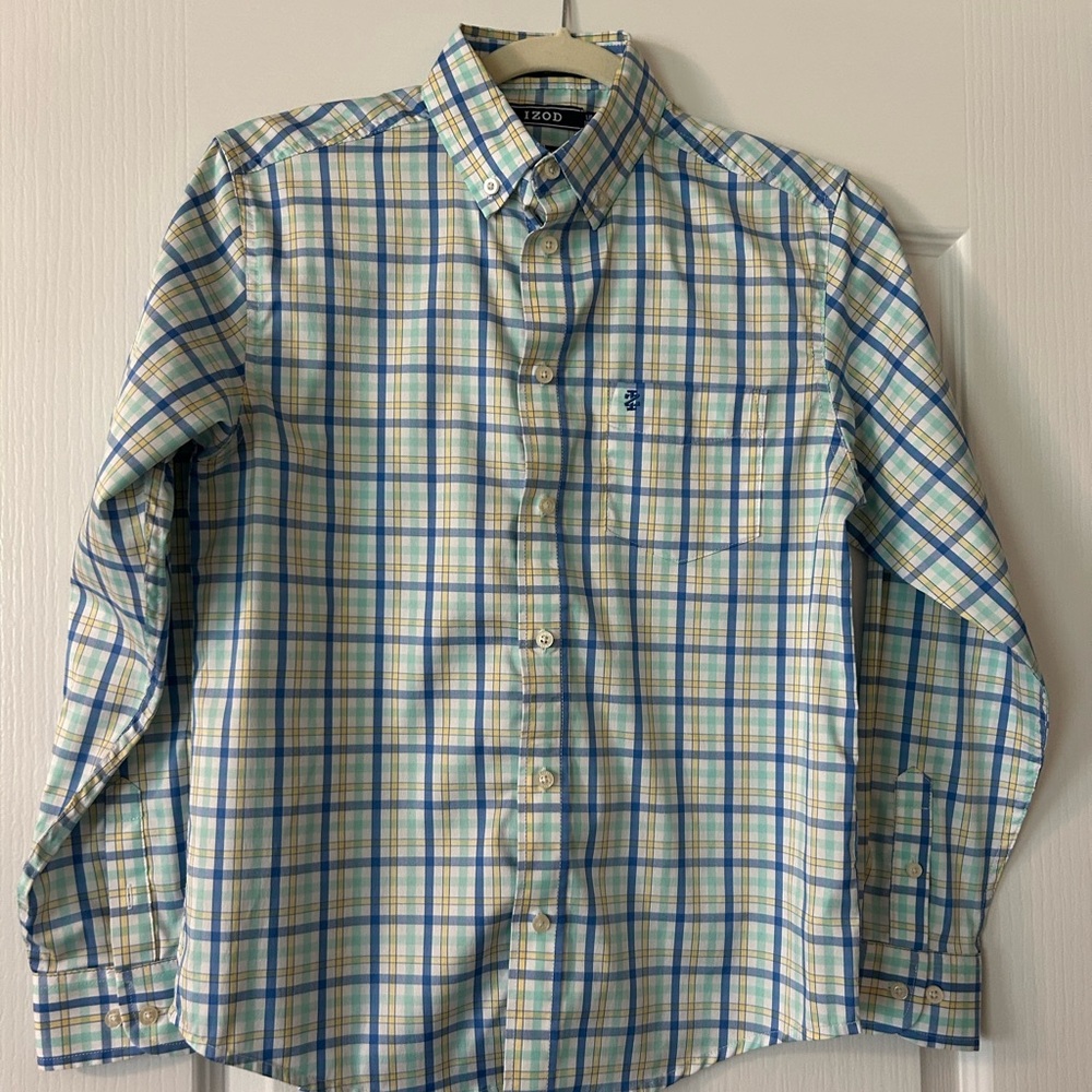 Izod Kids Blue and Green Plaid Button-Down Shirt